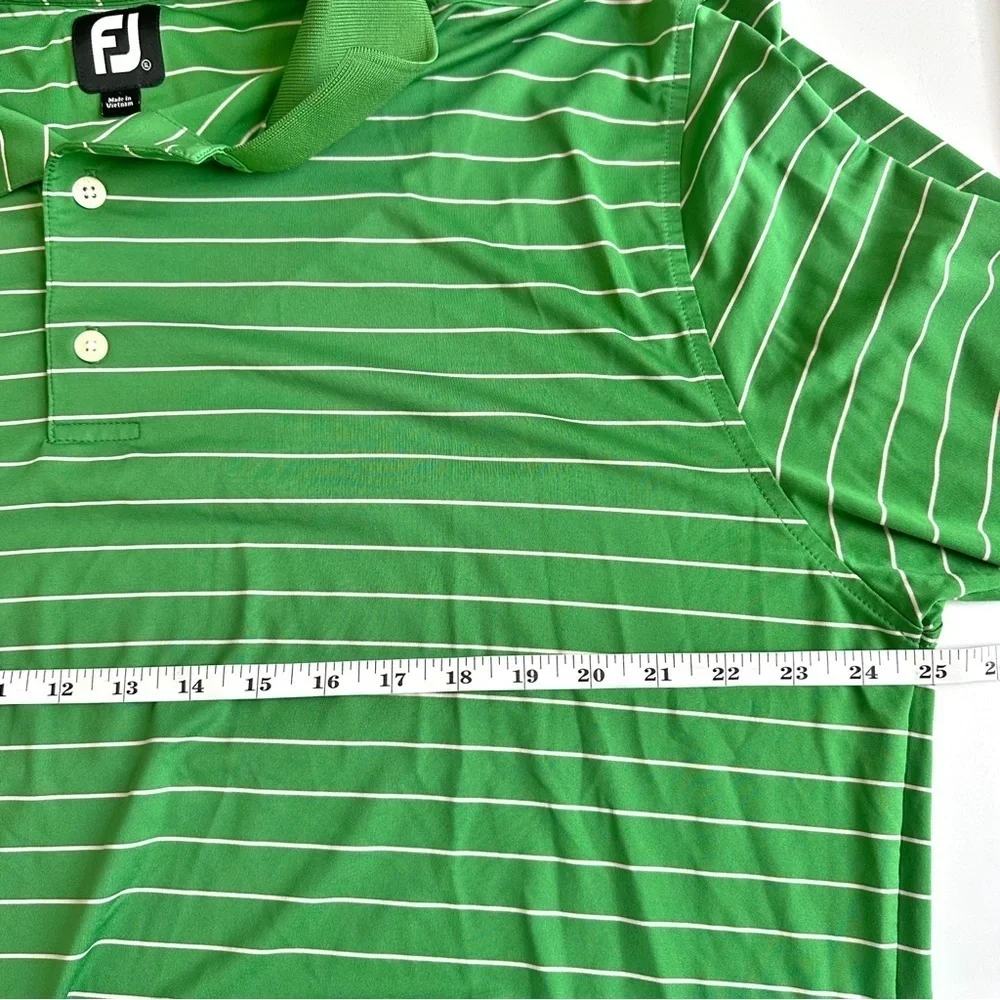 FootJoy Polo Shirt Green White Striped Button Collar XL Golf Performance Active